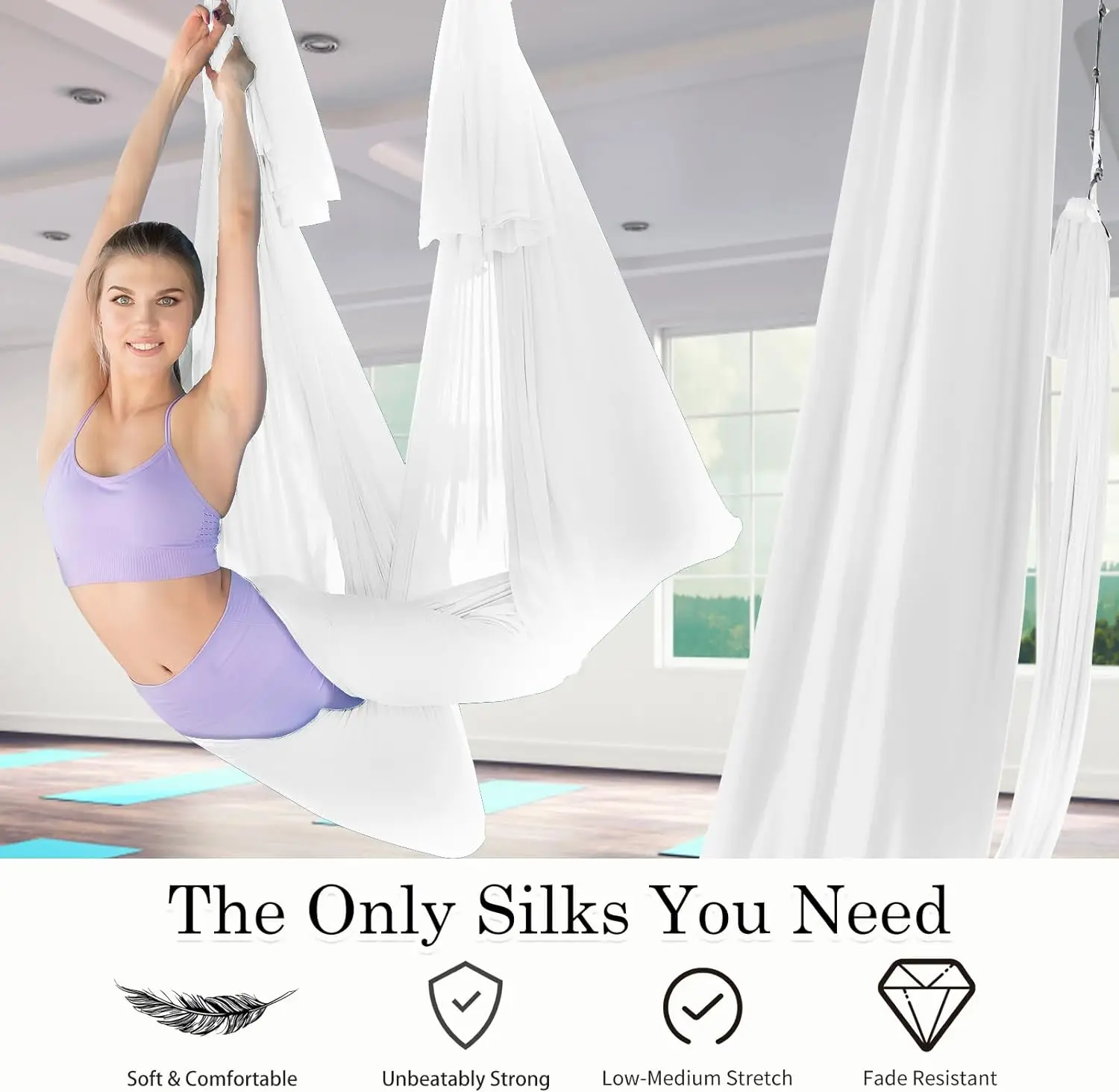 4 Meter  Aerial Yoga Hammock (with Accessories), Low - elasticity Yoga Hammock Fabric, for Home, Gym and Yoga Studio