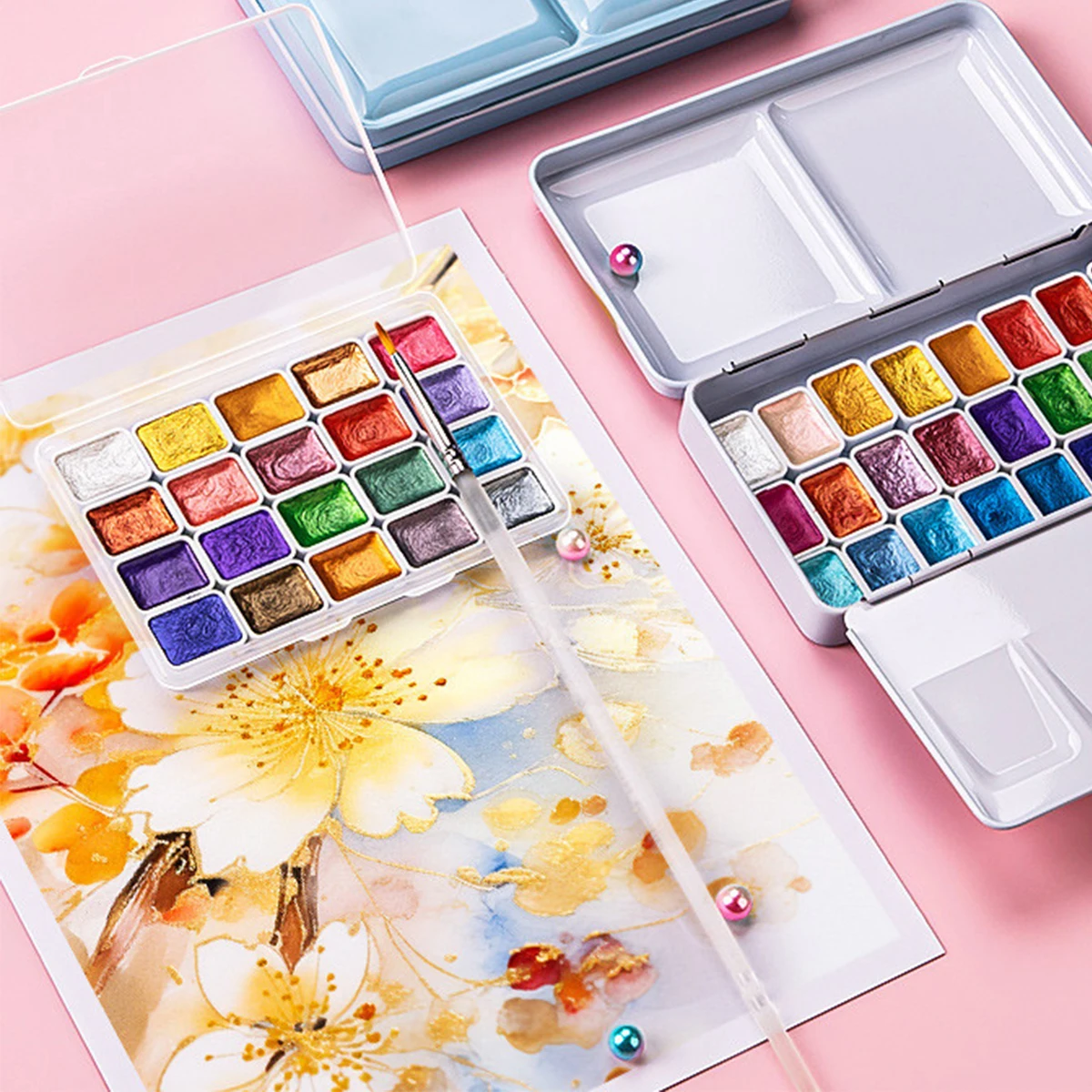 20/98 Color Shiny Watercolor Paint Set,Pearl Luster Effect for Paper,Cards,Ceramic,Plaster,Drawing Back To School Art Supplies