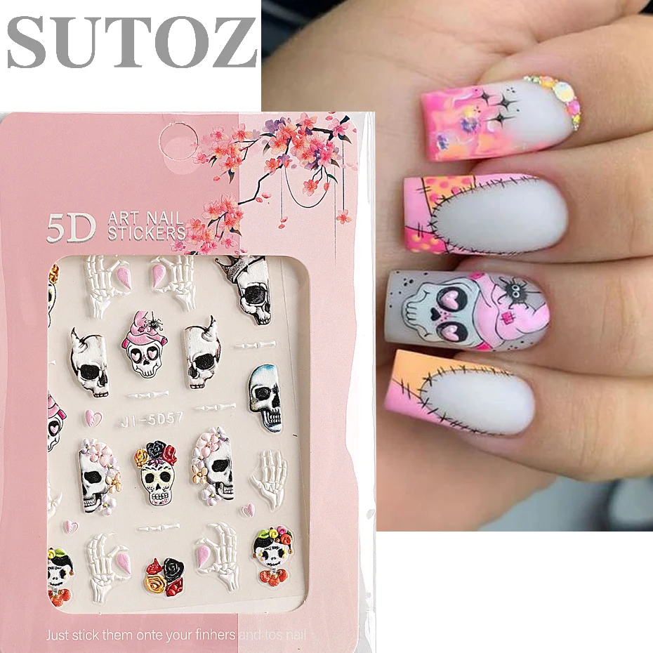 5D Aliens Astronaut Embossed Nail Stickers Green Alien eyes Astronaut Design Cute Interstellar Style Nail Art Decor #LEJI-5D63