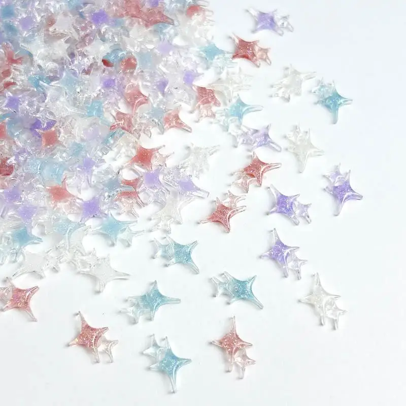 ผสมสีสันโปร่งใส Four-Pointed Star เล็บ Charms เรซิ่นประกาย Glitter Star ตกแต่งเล็บเล็บ DIY อุปกรณ์