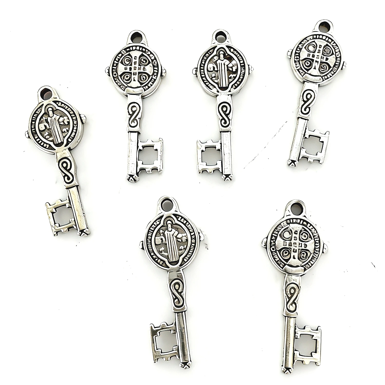 30pcs 23*8mm Tibetan Silver Saint Benedict Key Design Charms H0796 Charms for Jewelry Making