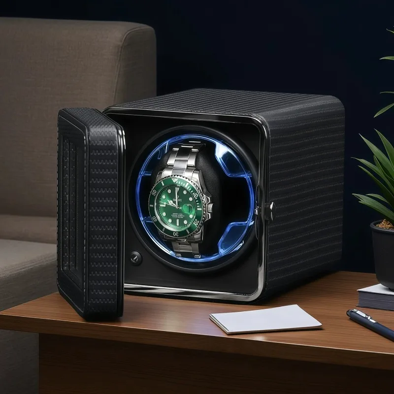 1 Slot Silent Automatic Watch Winder Leather Watch Winders Woven Pattern Watches Winding Box Mechanical Wrist Timepiece Winder