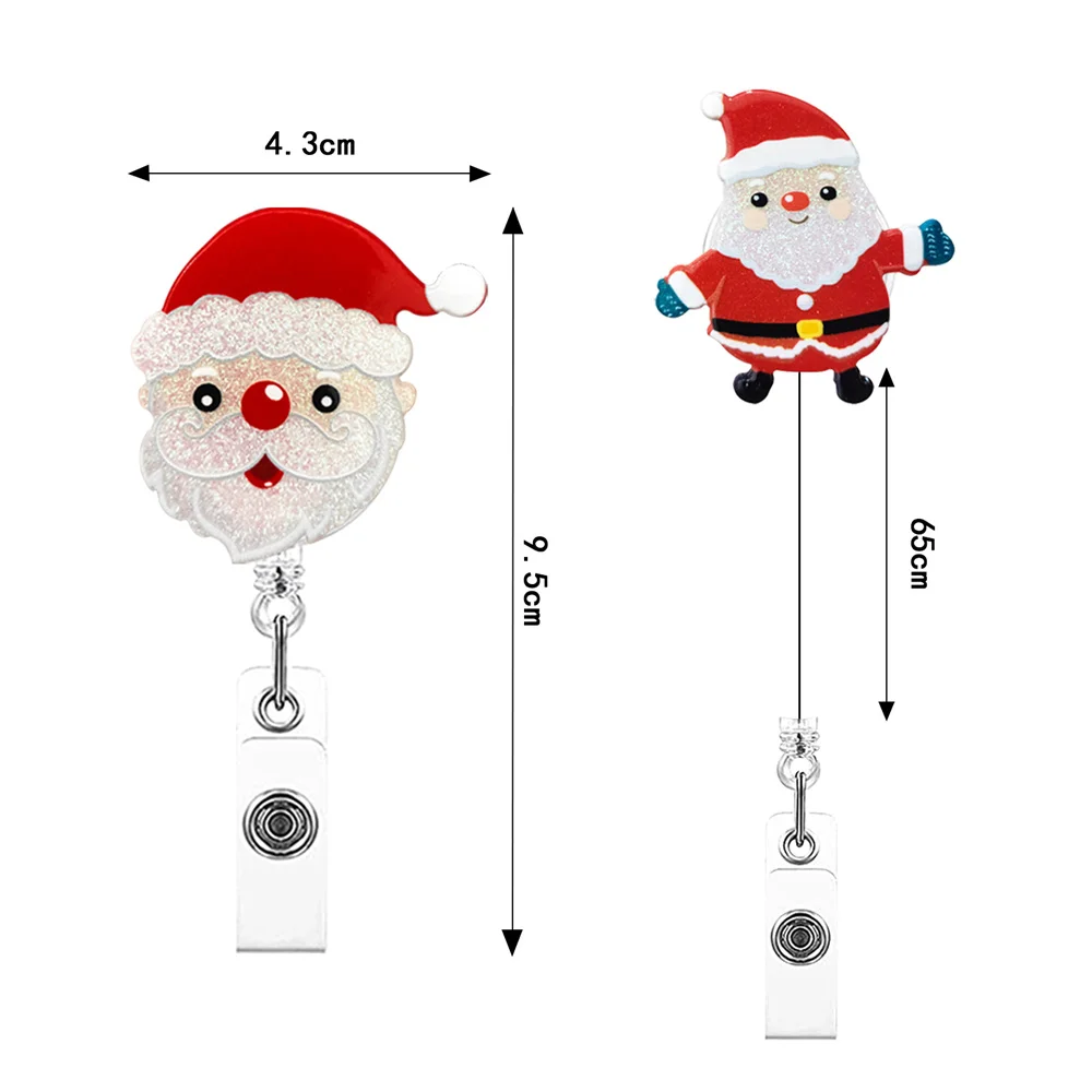 Christmas Acrylic Glitter Nurse Badge Reel Clip Holder Retractable Telescopic Buckle ID Card Holder Xmas Teacher Decoration Gift