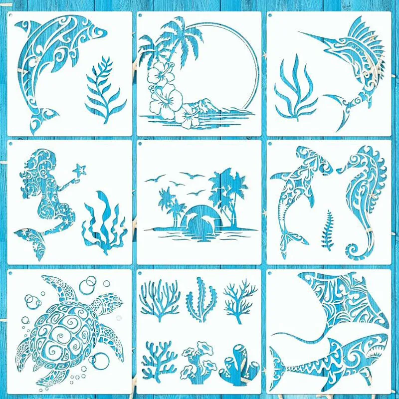 Ocean Series Painting Stencils DIY Wall Layering Drawing Template Decoration Scrapbook Diary Stamp Coloring Embossing Reusable