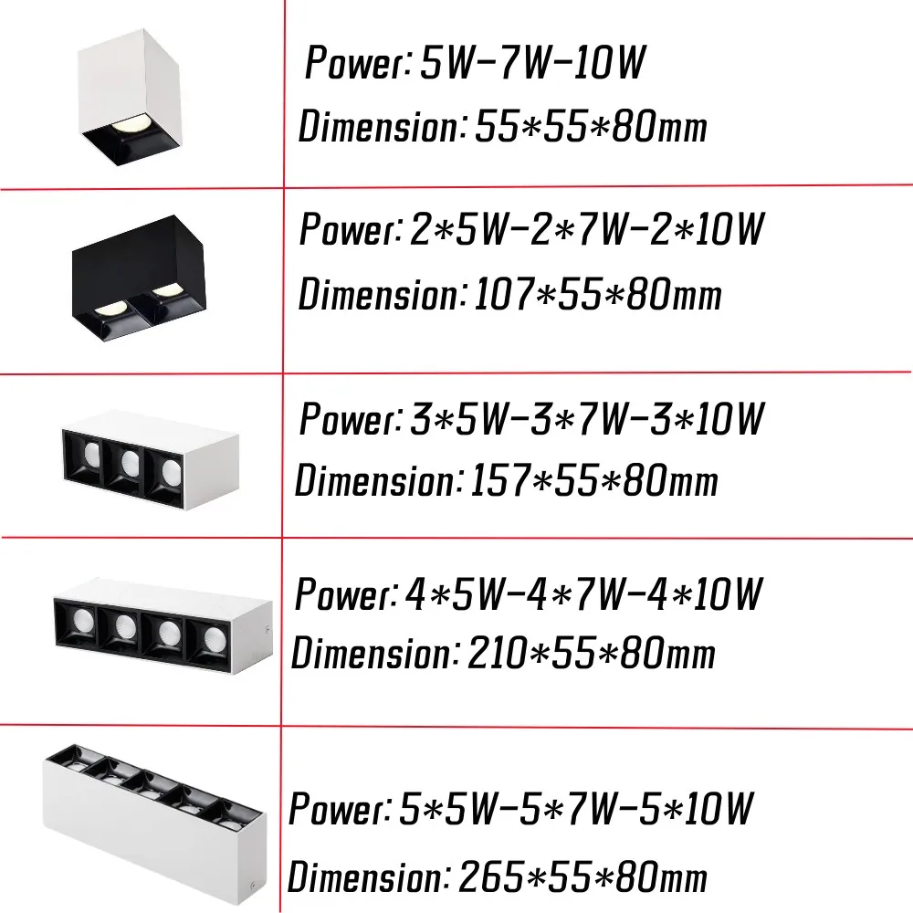 Square LED Downlights Anti-glare Ceiling light COB Spotlight 5W10W14W20W30W 1-5 head Grid line lights 85-265V Interior lighting