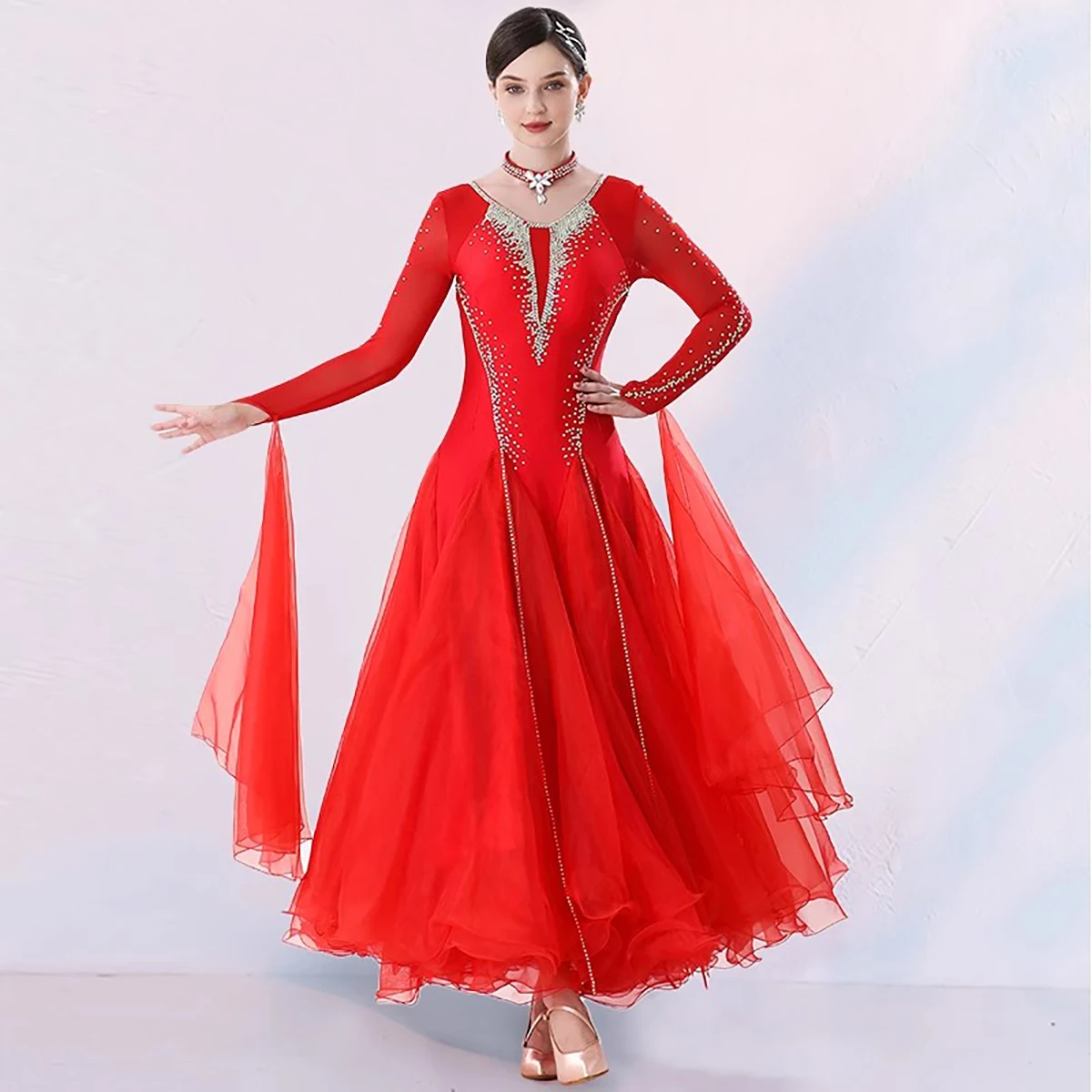 

Elegant Ballroom Competition Dress 2024 New Women Modern Dance Clothes Long Sleeves Tango Party Standard Waltz Dancing Costumes