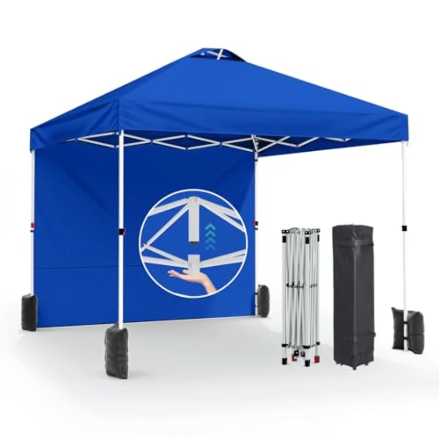 

Canopy 10x10 Pop Up Tent for Outdoor Parties, Blue Polyester with PF 50+ UV Protection, Waterproof Vented Roof, Includes Sidewa