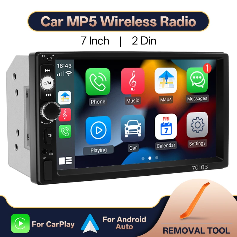 

HIPPCRON 7-inch Car MP5 Player with Wired Carplay and Android Auto FM Radio Car Touch Display Optional Rear View Camera