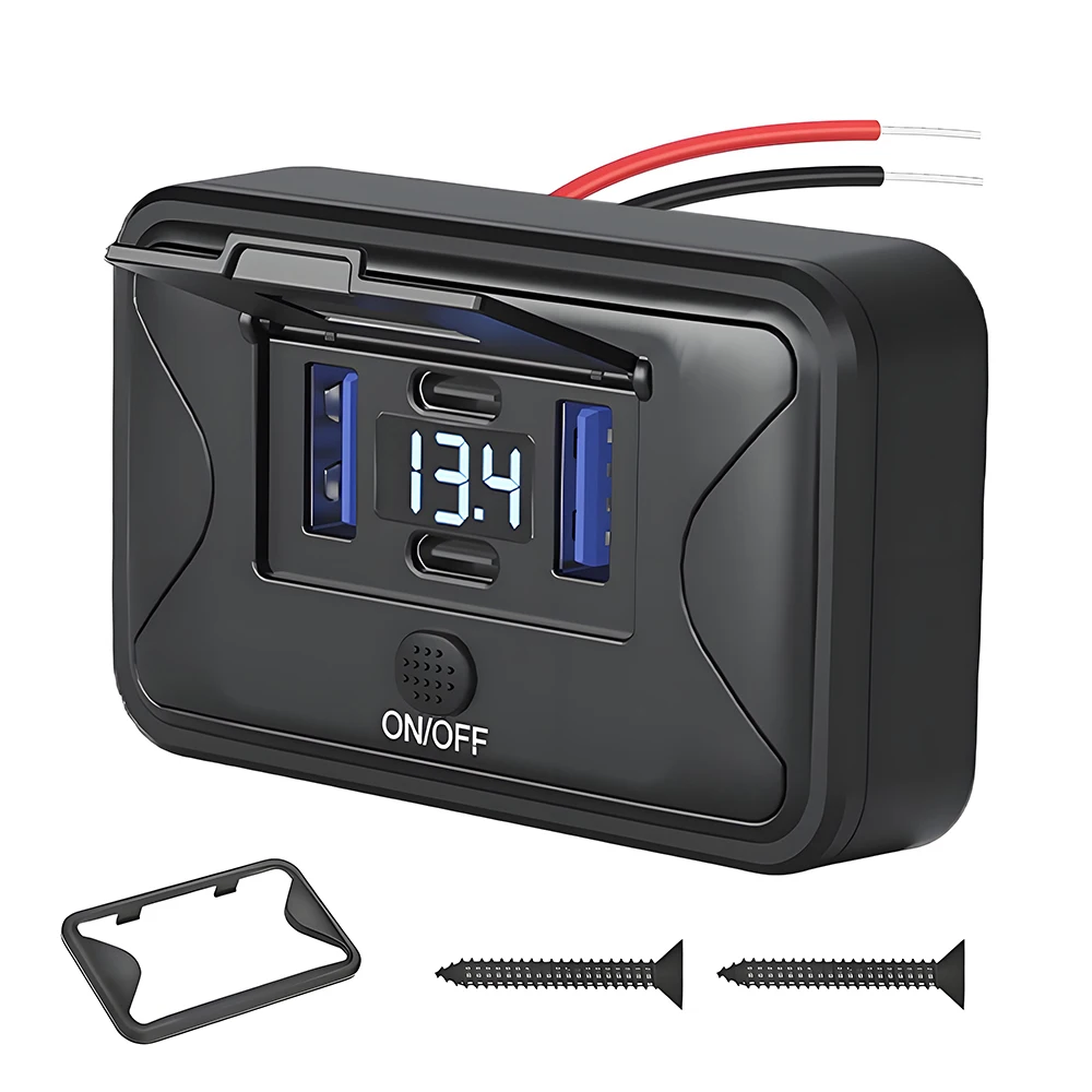 108W 4 Port 12V RV USB Outlet 2*36W PD3.0 Type-C + 2*18W QC3.0 Fast Car Charger Waterproof Multi-Port Socket for Marine Boat Bus