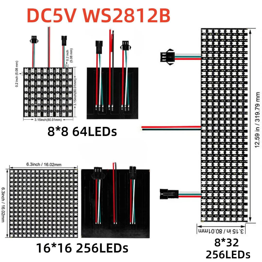 Elastyczny pasek LED DC5V WS2812B 8x8 16x16 8 8x32 Pixel Panel Panel z matrycą matrycy indywidualnie adresowany wyświetlacz RGB moduł tablicy