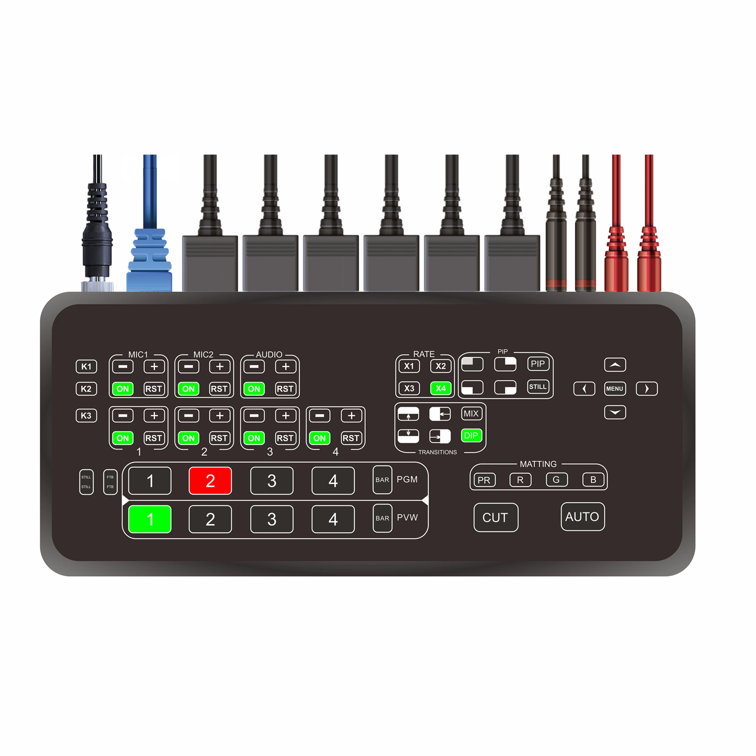 Mixer Mini Multi-Format Video Mixer Switcher 4 HD-MI Inputs with USB 3.0 Live Streaming Video Switcher