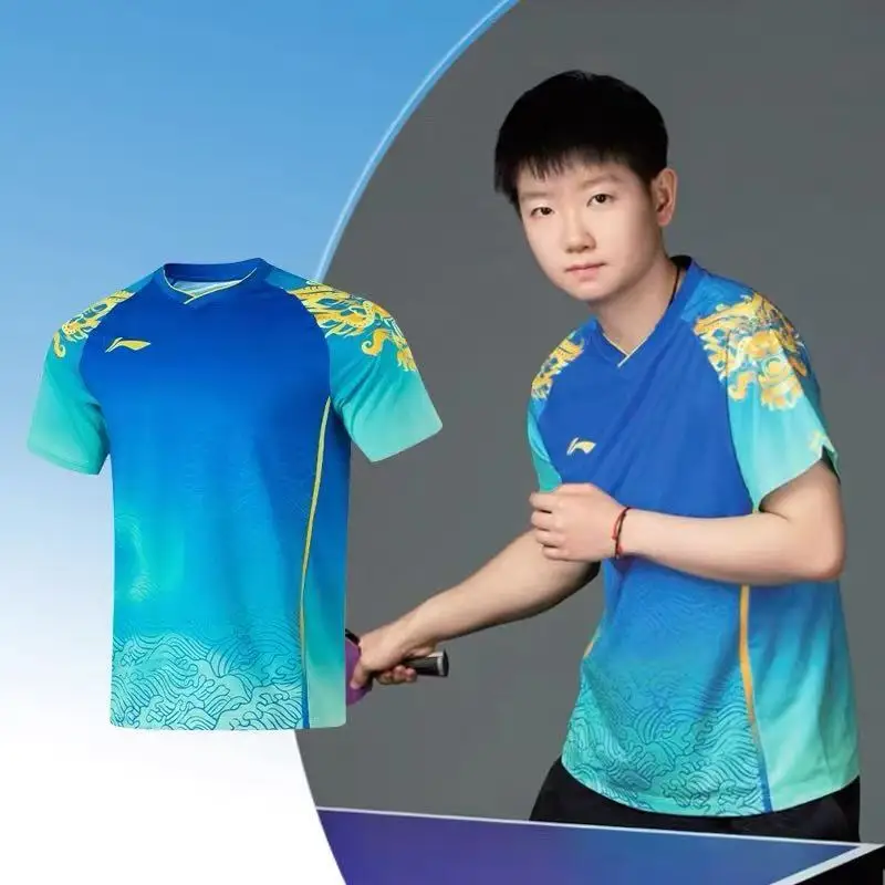 2025 جديد تنس الطاولة ملابس رياضية الريشة قصيرة الأكمام بدلة المنافسة تنفس التجفيف السريع العرق ماصة تي شيرت