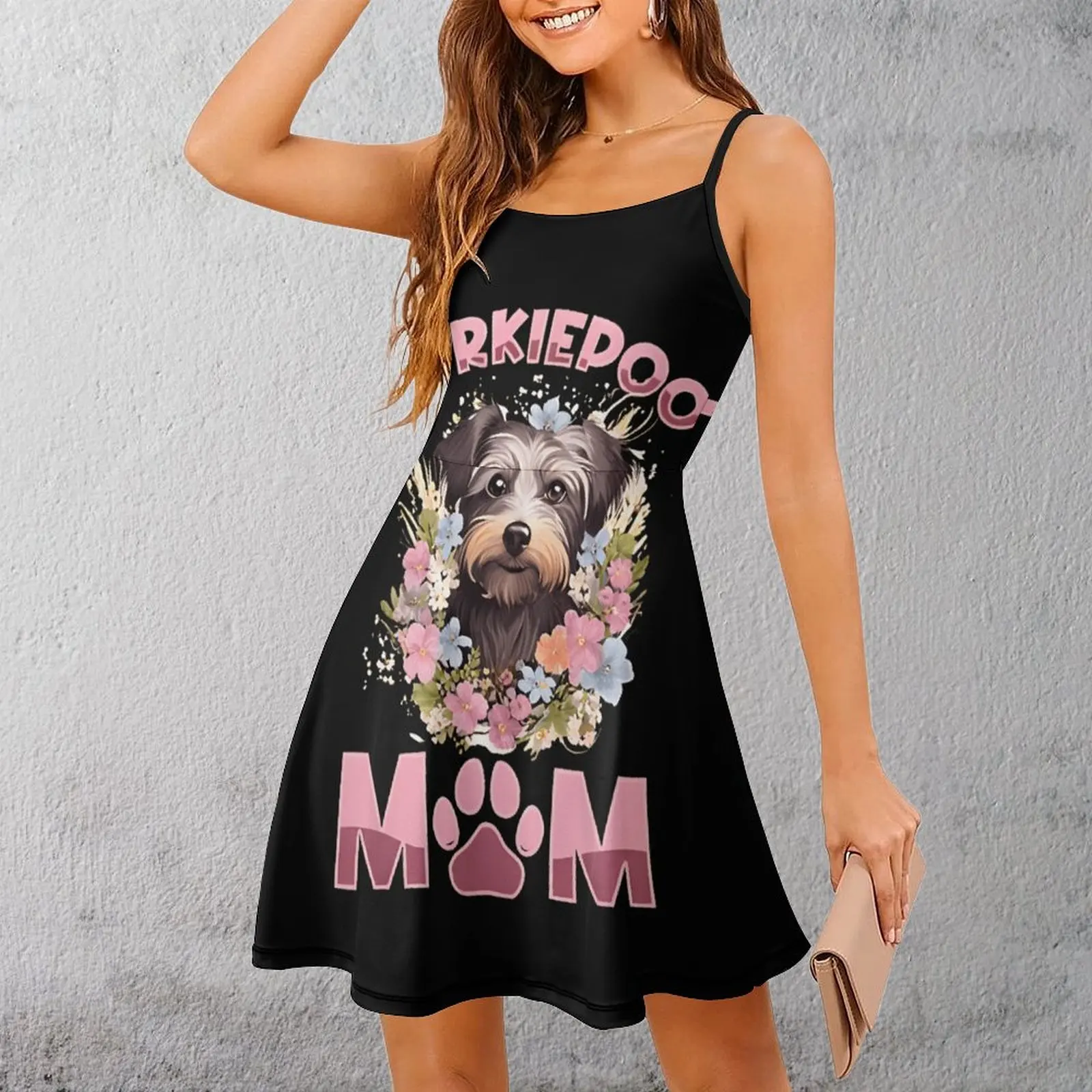 

YorkiePoo женское платье на бретельках с цветочным принтом для мам, платье на подтяжках с юмором и графикой, сексуальная женская одежда высшего качества, коктейли