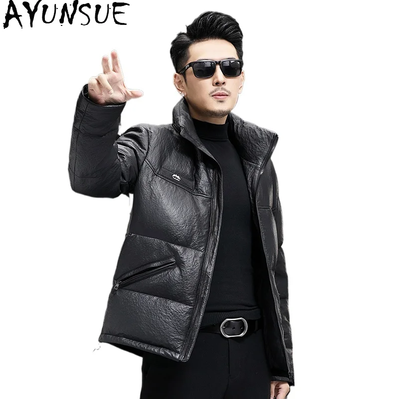 

AYUNSUE 2025 короткое 90% белое пальто на утином пуху мужские зимние повседневные теплые куртки из натуральной овчины мужские куртки-пуховики