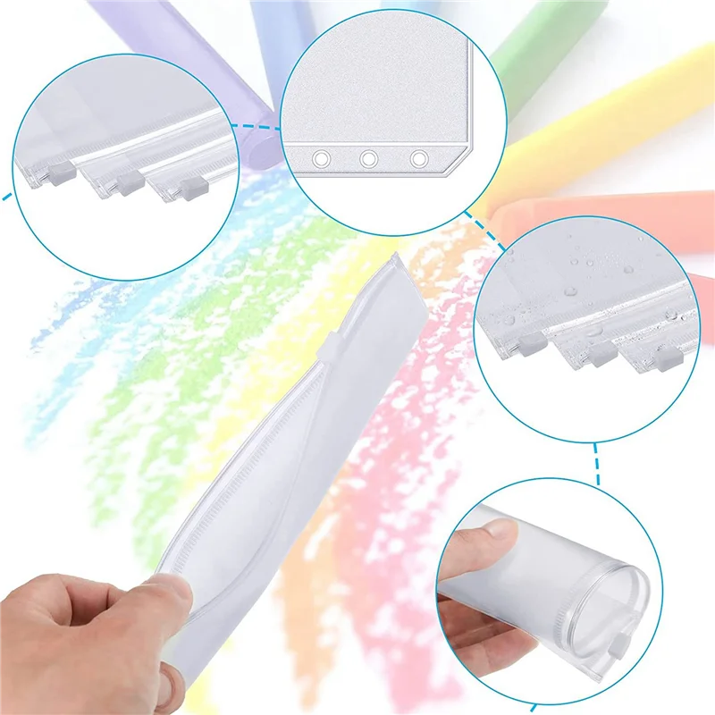 EDT-96 قطعة جيوب الموثق 6 ثقوب سستة الموثق الحقيبة المجلدات واضحة للماء PVC أكياس أوراق فضفاضة (A6)