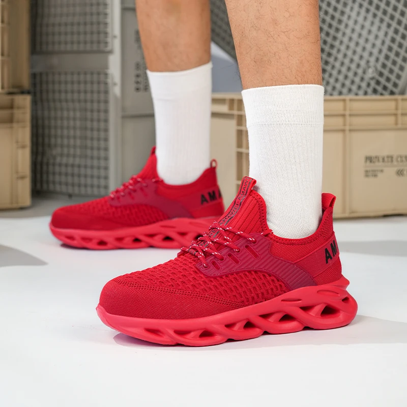 أحذية عمل آمنة للرجال باللون الأحمر قابلة للتنفس ومقاومة للثقب في الهواء الطلق أحذية غير قابلة للانزلاق أحذية رياضية للعمل للرجال قابلة للتنفس #2