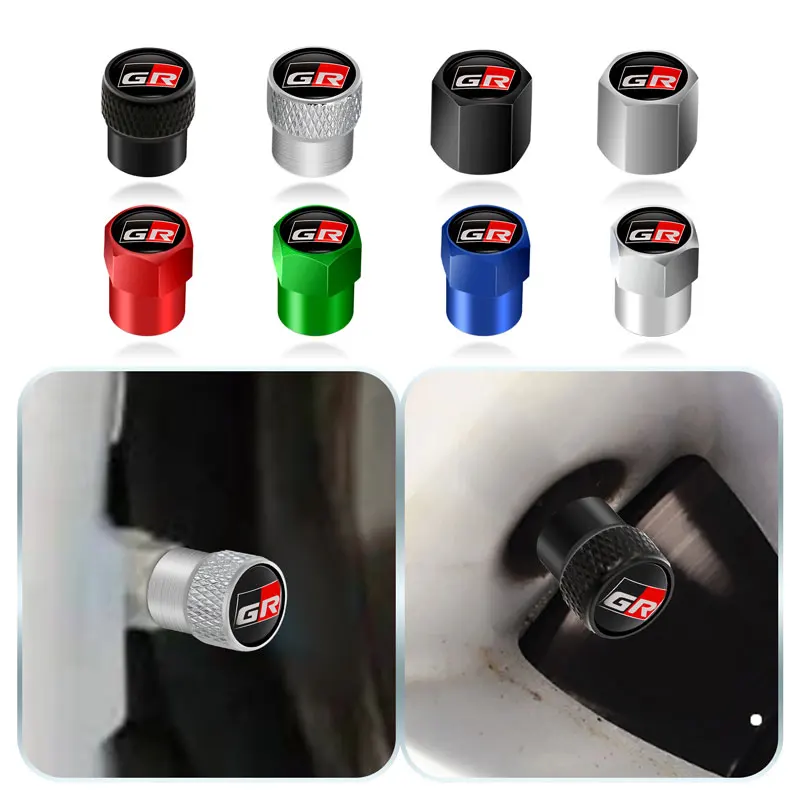 4Pcs GR Logo Car Wheel Tire Valve Caps Tyre Stem Covers Spanner Keyring Tools For Toyota GR Sport Corolla Yaris Prius Callora