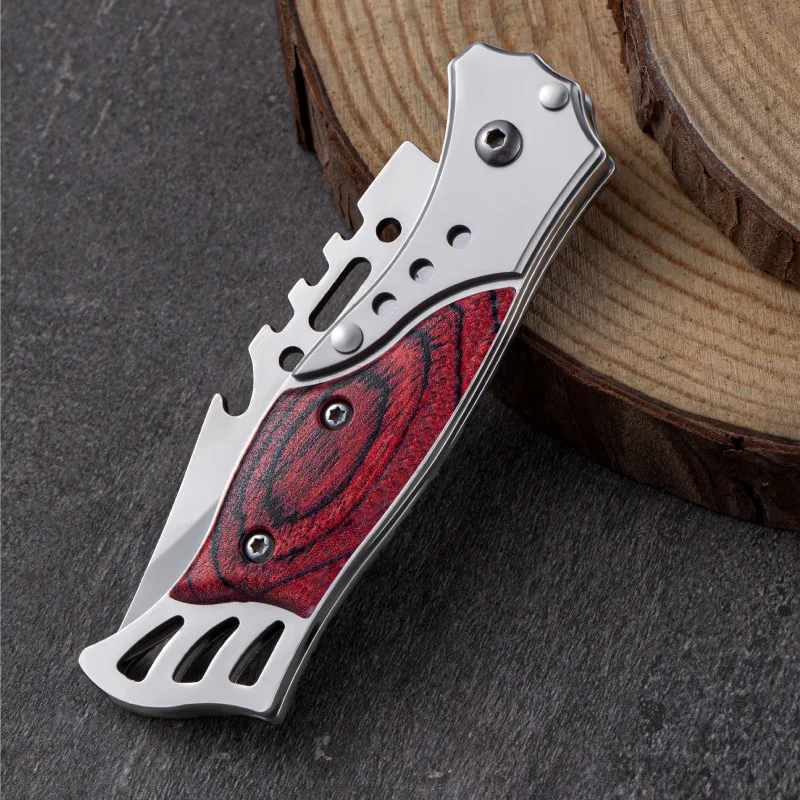 Portable Outdoor Camping Folding Knife, Mini Compact Pocket Folding Knife, Stainless Steel Self-Defense Survival EDC Knife