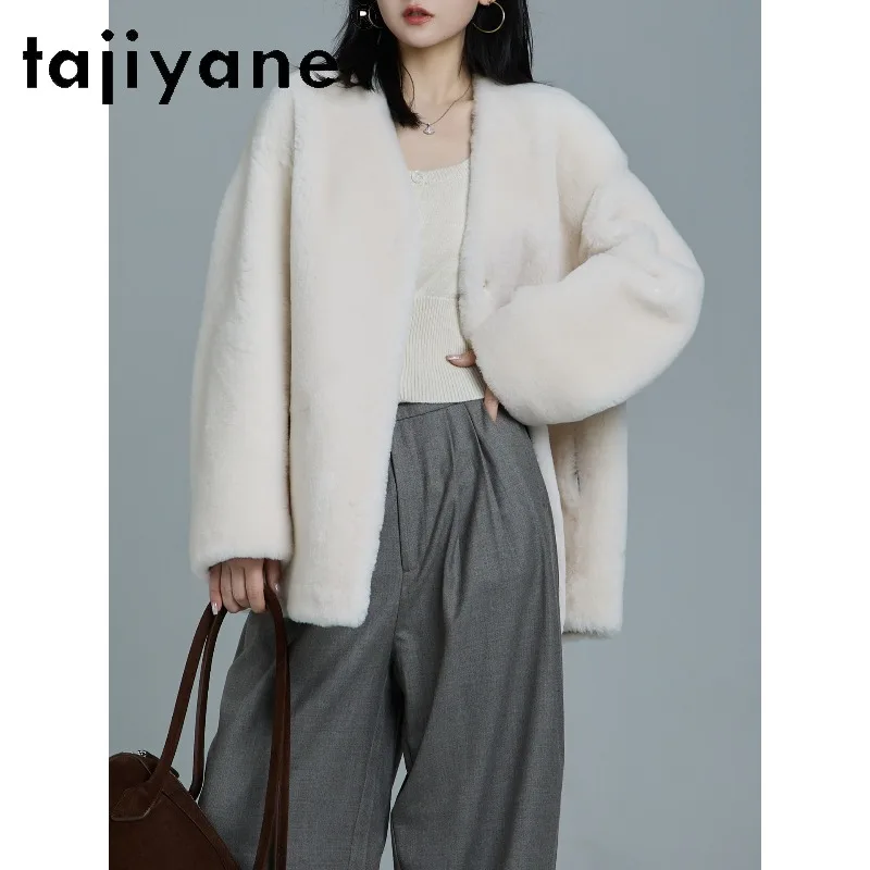 TAJIYANE Merino Sheep Shearling Real Fur Coat Women Light & Soft Fur Jacket Winter Clothes Woman Mid Length Warm Coats Пальто