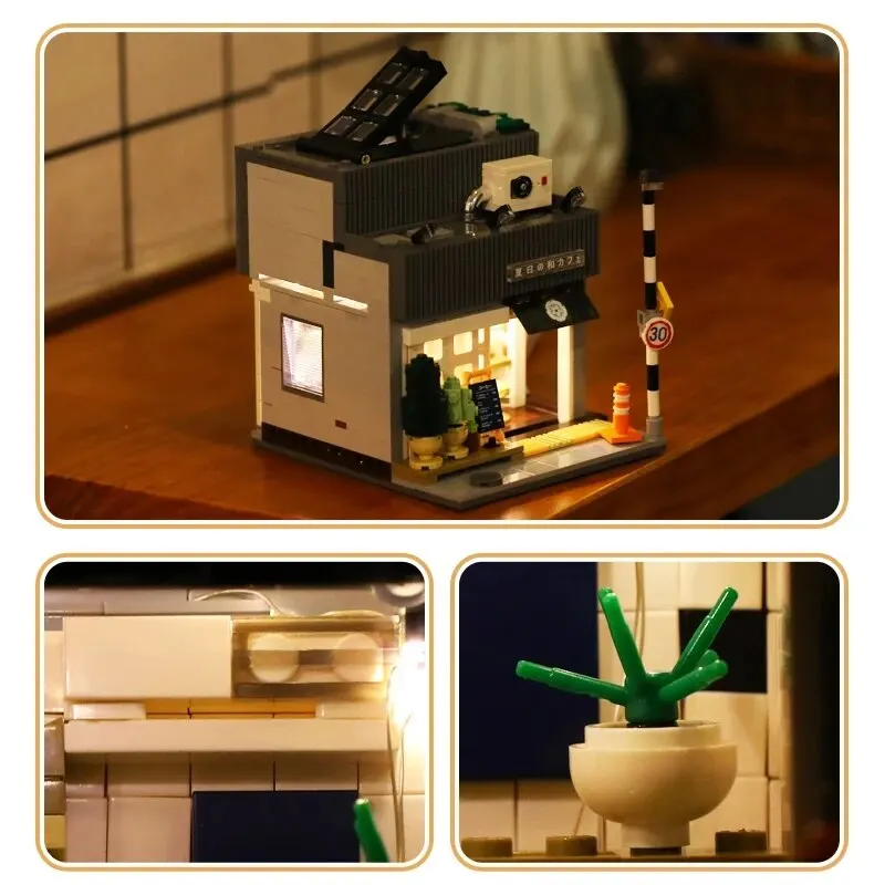1116PCS City Japanese Summer Restaurant Cafe Building Blocks Street View Model Bricks With Light Toys Kids DIY Toys Holiday Gift