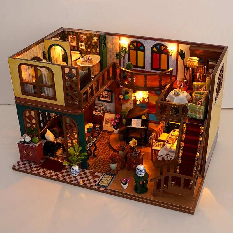 DIY Wooden Miniature Model Kit European Villa Casa 3D Puzzle Dollhouse With Furniture Lights Home Decor House for Friends Gifts