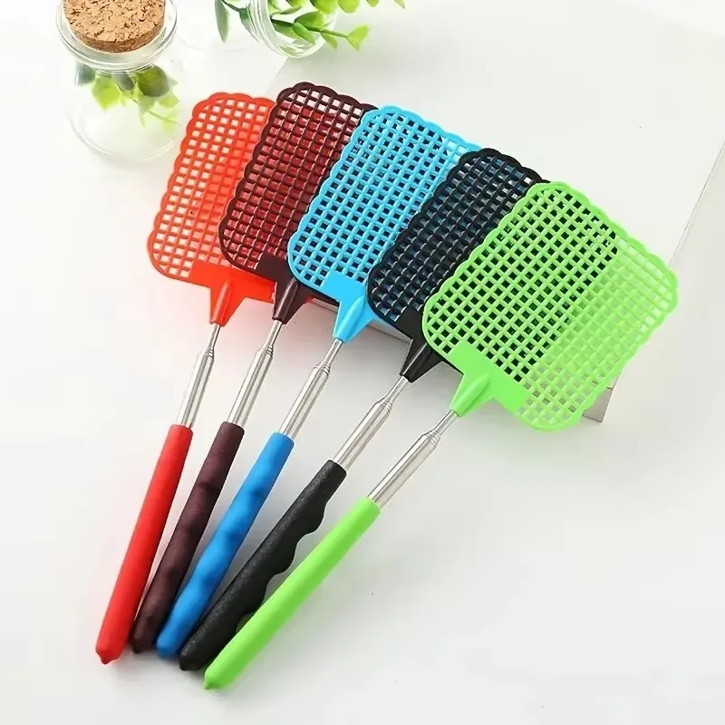1pc Mini Retractable Plastic Fly Swatter; Stainless Steel Non-slip Handle; Summer Mosquito Swatter; Fly Killer For Home Garden.