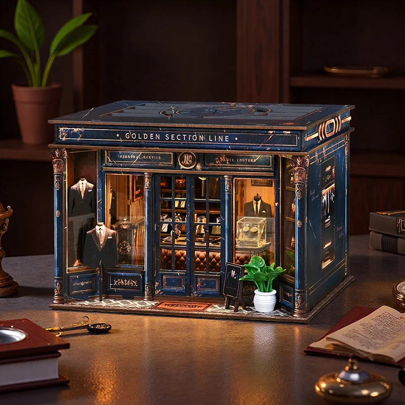 DIY Book Nook Kit Clothing Store 3D Wooden Miniature Dollhouse with LED Light Creative Bookshelf Insert Decor & Birthday Gifts