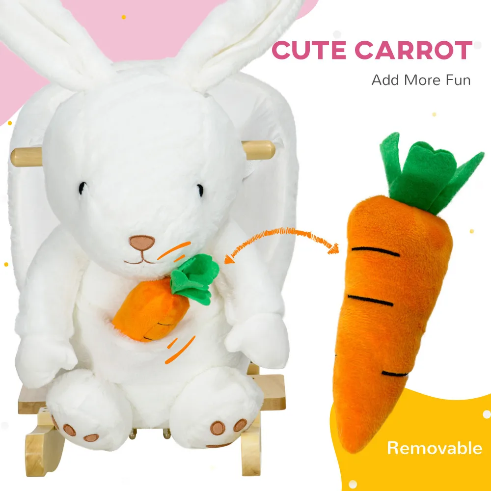 Baby Rocking Horse, Riding Horse, Bunny Rabbit Themed Rocker with Carrot Toy, Realistic Sound, & Pedals for Boy Girl Aged 18-36