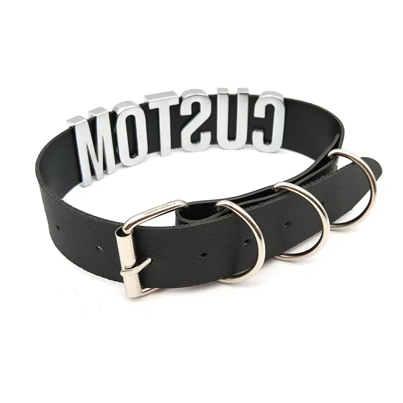 Black Goth Belt PU Customized Letters Choker Necklace Punk Sexy Men Women Personalized Collars Buckle Chocker Cosplay Jewelry - view 2