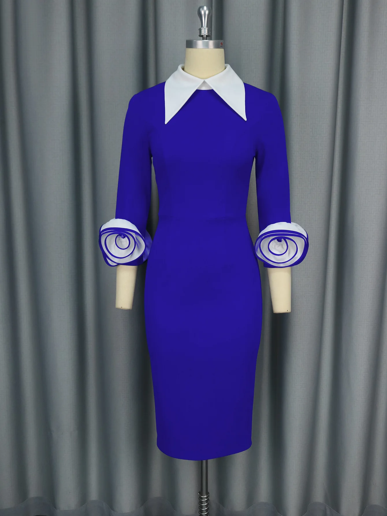 Am050125colorบล็อกTurn-Downคอยาวแขนยาวชุด3dดอกไม้พรรคBodycon Dress 2025 ฤดูร้อนชุดRobe Vestidoผู้หญิง