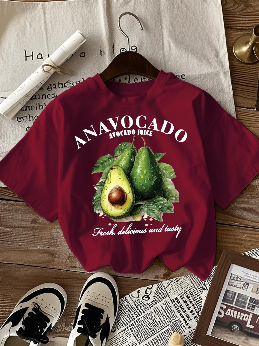 

An Avocado Juice Fresh Delicious Tasty Design T-Shirts Women Cotton Casual T Shirt Breathable Crewneck Clothing Y2K Summer Tops
