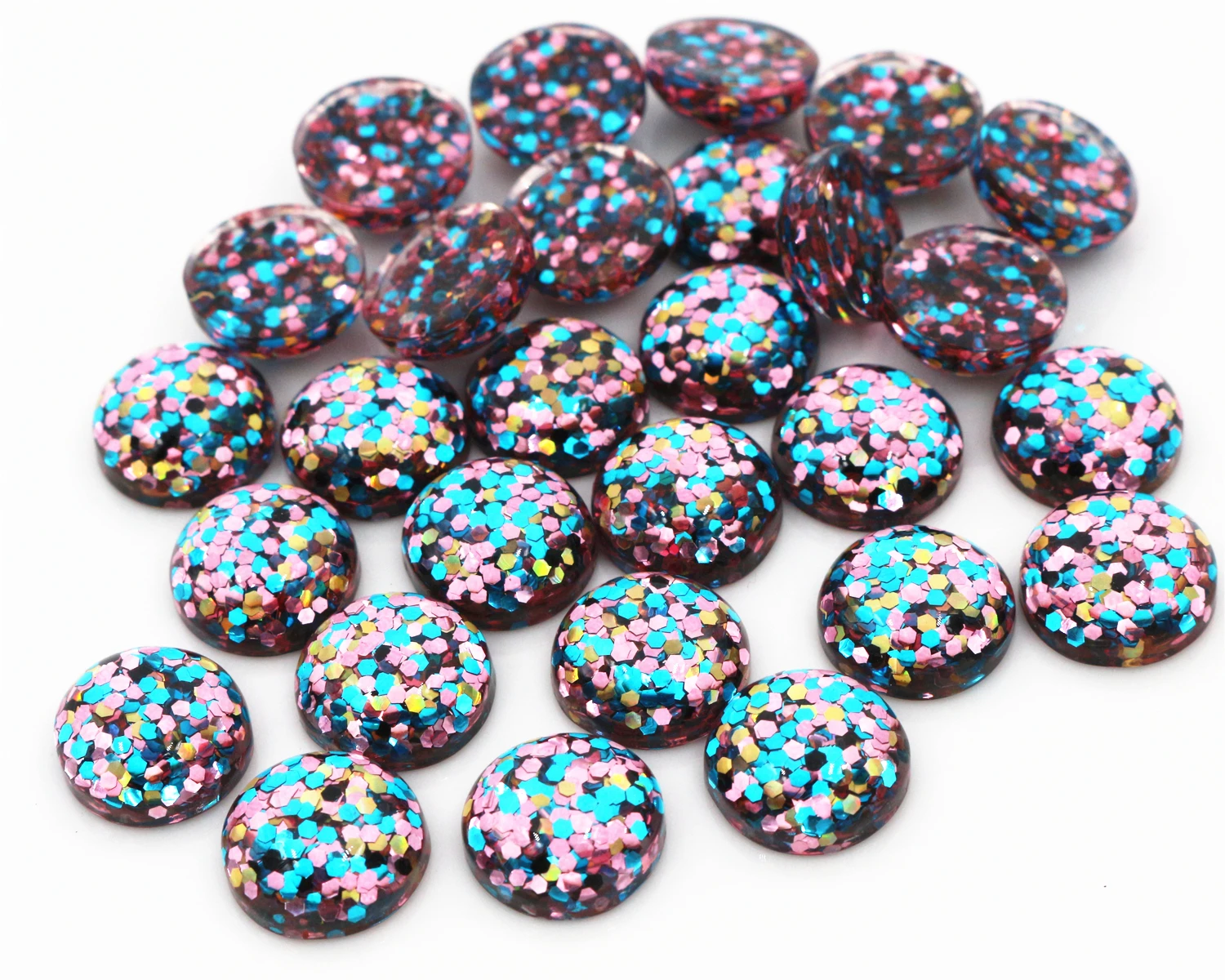 40pcs 12mm 10mm 8mm New Fashion blue and Pink and Gold Color Mix color Flat Back Resin Cabochons Cameo