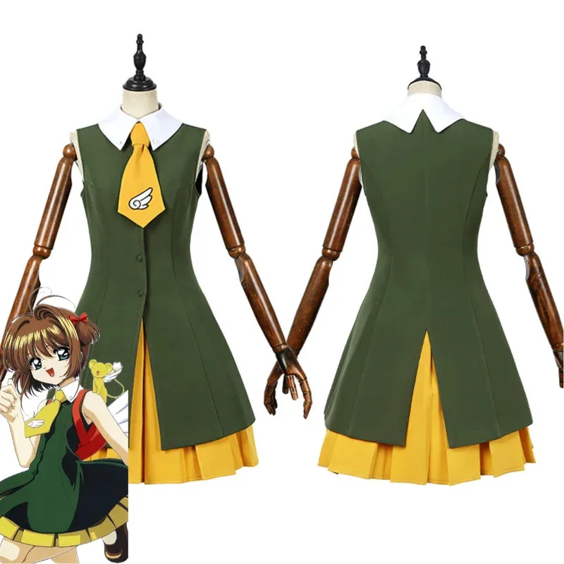 

Anime Cardcaptor Card Captor Kinomoto Cosplay Costume Sakura Hongkong Travel Green Dress Wig Woman Sexy Party Suitv;2,r'6;t.