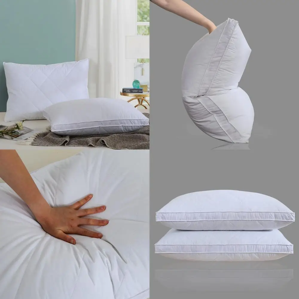 

Подушки из полиэстера Queen/Standard с белыми гусиными перьями — хлопок 600 TC, средней жесткости, мягкая поддержка