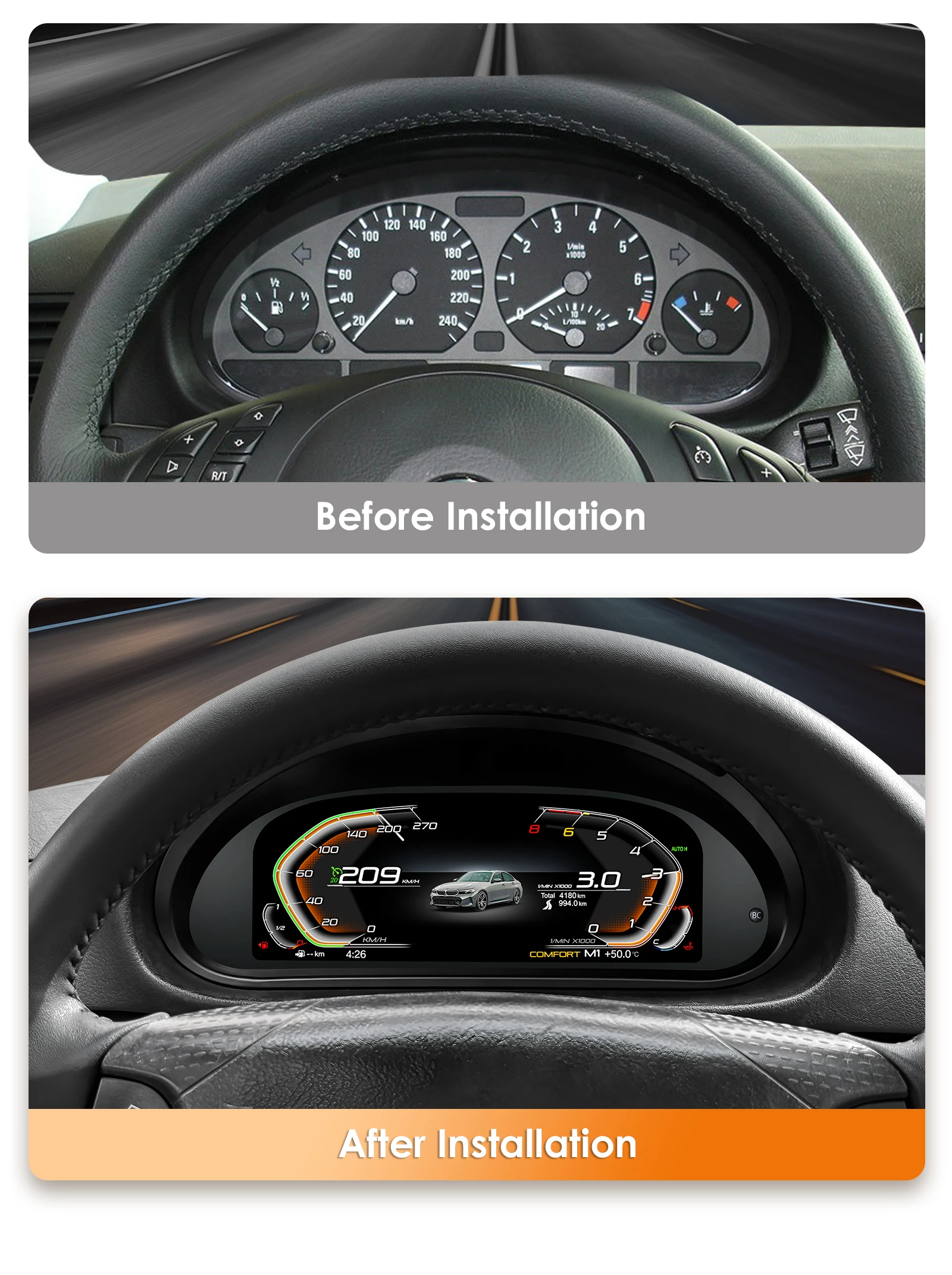 Hizpo Digitales Armaturenbrett für BMW 3er E46 1999-2004 Digitales Kombiinstrument Tachometer