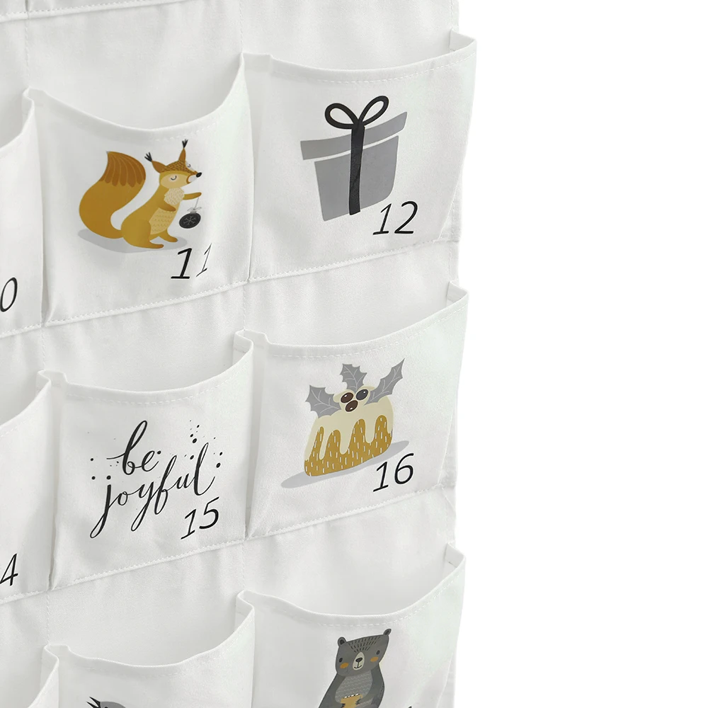 Weihnachts-Adventskalender aus Stoff zum Befüllen, für Kinder, mit Stäben und Seil, Wandkalender aus Stoff für Jungen und Mädchen, Frohe Weihnachten – Detail 4