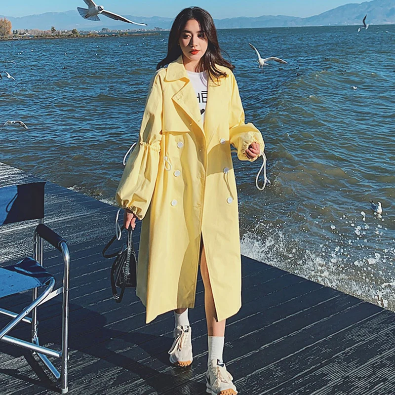 

Winter Clothes Trench Coat For Women's 2023Solid Lapels Double-Breasted Long Windbreaker Outwear Lady Street Work Jacket Top Y2k