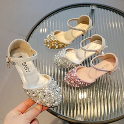 Children's Sequins Sandals Girls Sweet Beaded Rhinestone Princess Shoes Fashion High Heel Party Kids Soft Bottom Sandals