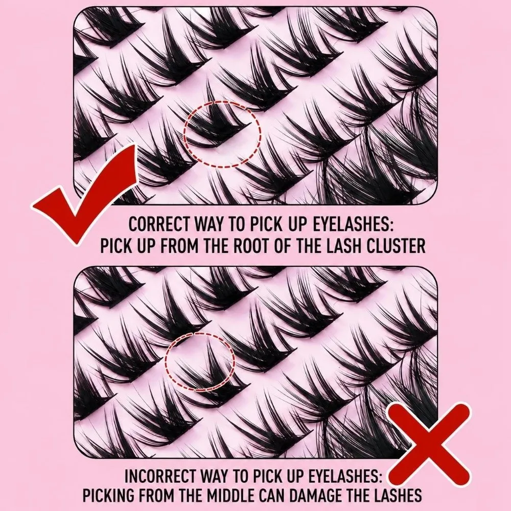 30/40/50/100D DIY Segmented False Eyelashes Kit 8-16mm Long with Bond Glue DIY Eyelash Extension with Tweezers Thick and Curly