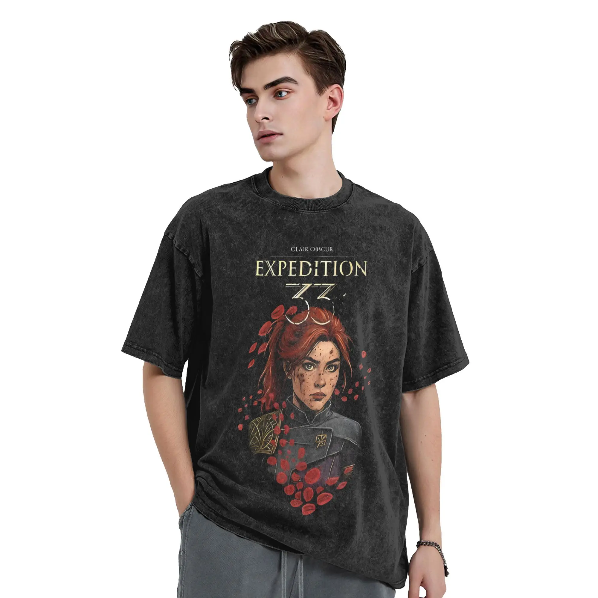 Clair Obscur Expedition 33 Maelle Men's T Shirt Washed Leisure Tees Short Sleeve Crewneck T-Shirts Cotton Plus Size Clothing