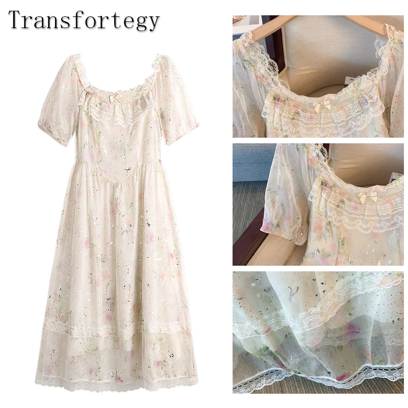 Plus size women\'s summer French dress Lace applique embellishments Polyester fabric party dress bronzing process printing