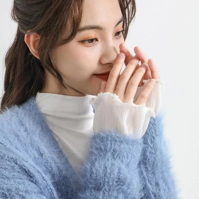 우아한 플레어 가짜 소매 장식 손목 커프스 비드 트림 소매 여자 일일마다 특별한 행사 복장 6xda
