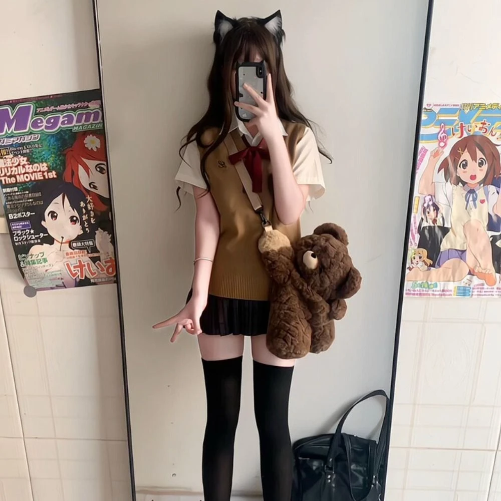 

Korean Style Bear Doll Crossbody Bag JK Lolita Soft Children's School Bag Brown Backpack Animal Shoulder Bag Birthday Gifts