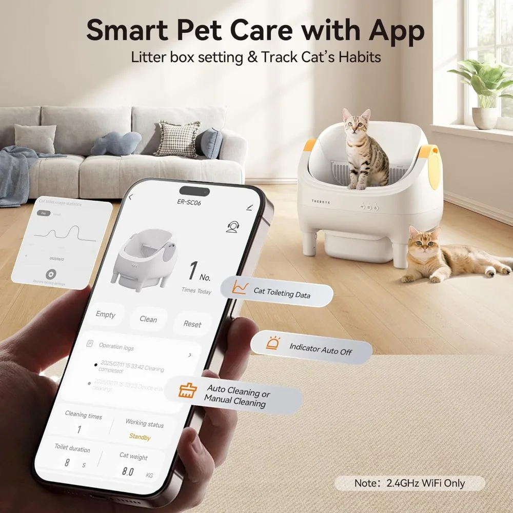 Open-Top Self Cleaning Cat Litter Box App Control Multi-Cat Household 10L Waste Bin Smart Home Essential, Custom