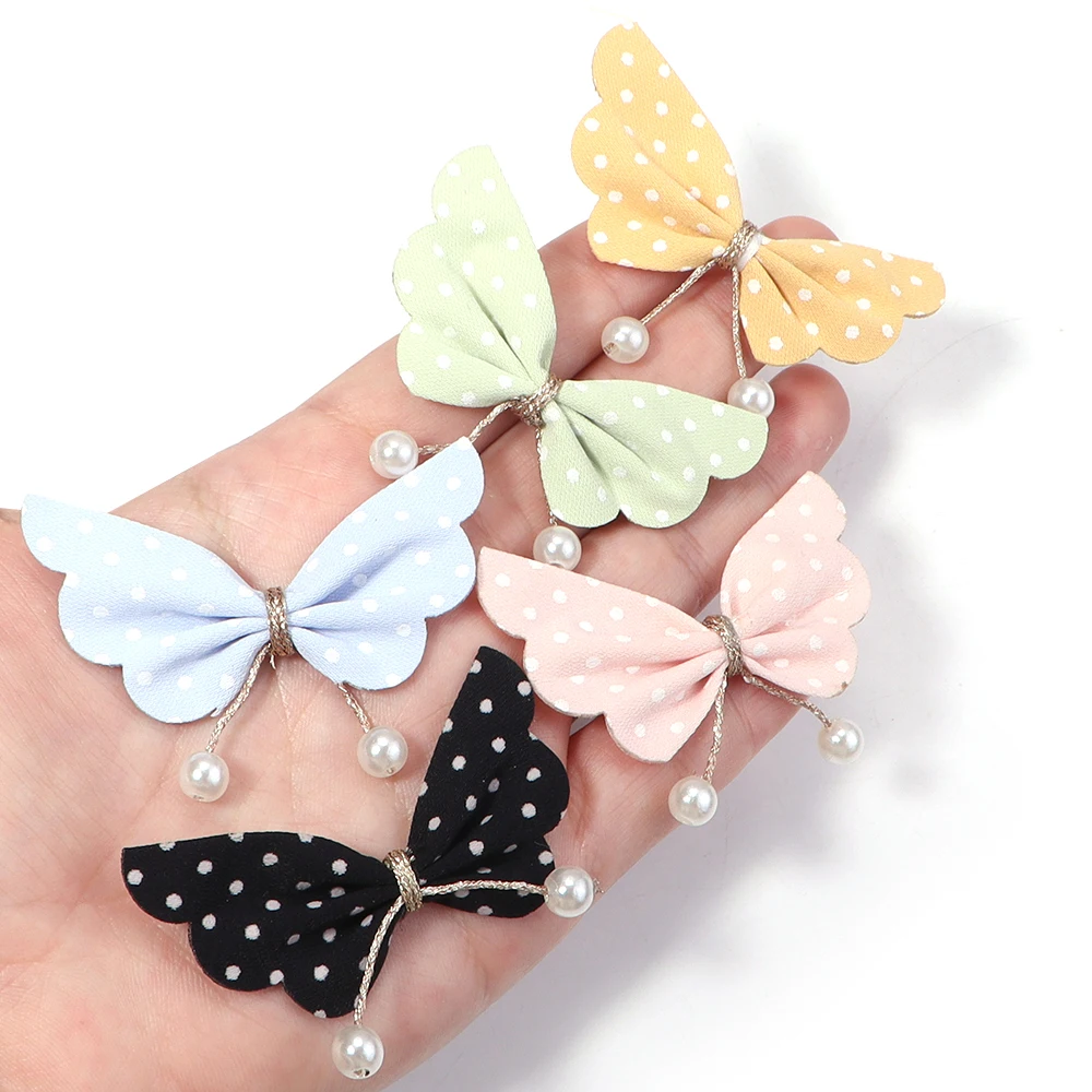 5pcs 3x5.5cm Polka Dot Ribbon Bow Colorful Sweet Polyester Bowknot For Women Girls DIY Clothing Headwear Decoration Accessories