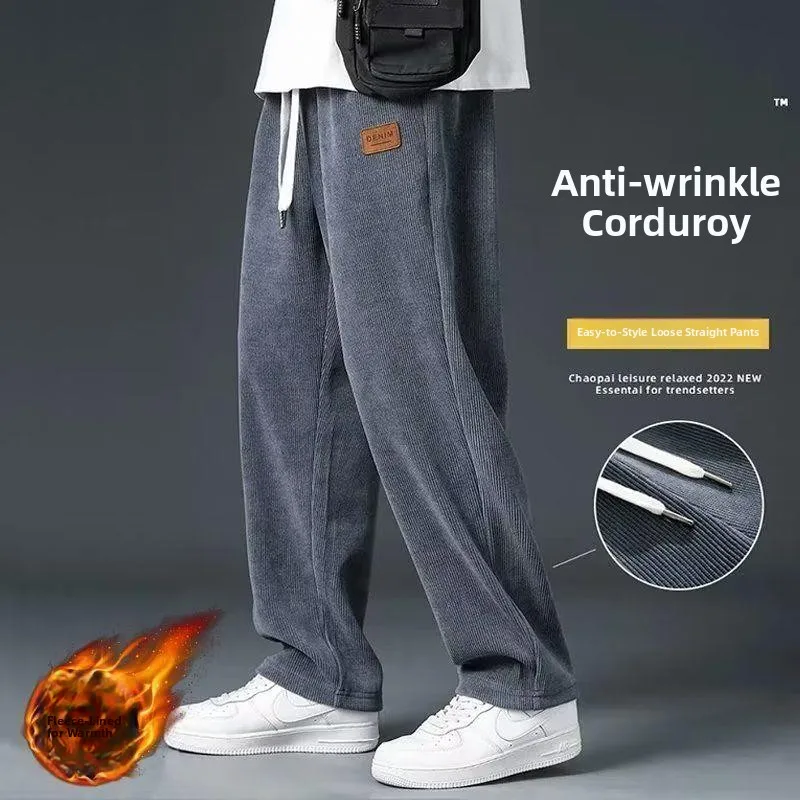 

Вельветовые мужские прямые спортивные штаны, свободный крой, повседневные длинные брюки на подкладке Spor Fce, крутые хаоме, осень-зима Faion