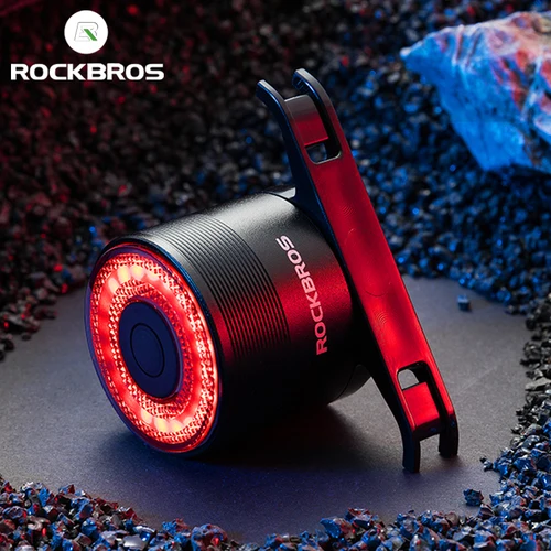 ROCKBROS-luz trasera de freno inteligente para bicicleta de montaña, tija de sillín de carretera, luz trasera impermeable con carga USB
