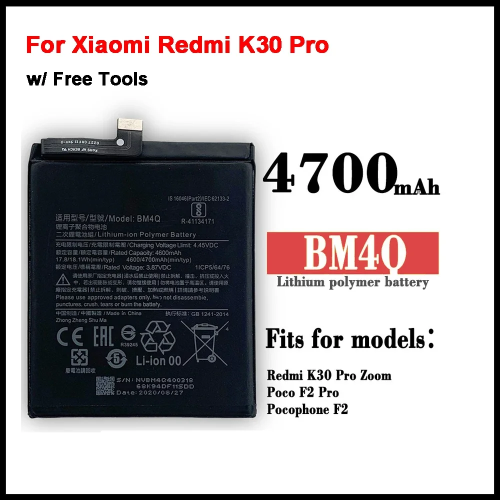 100% Orginal Battery BM4Q For Xiaomi Redmi K30 Pro K30pro 4700mAh BM4Q Poco F2 Pro Replacement Battery + Free Tools