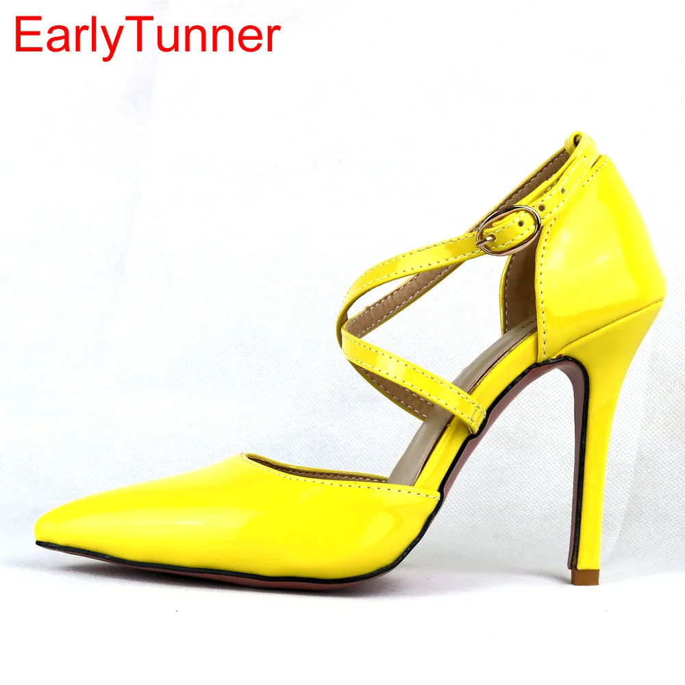 Brand New Hot Sales Elegant Apricot Black Glossy Women Sandals Yellow High Heel Lady Summer Shoes EMS31 Plus Big Size 12 31 47