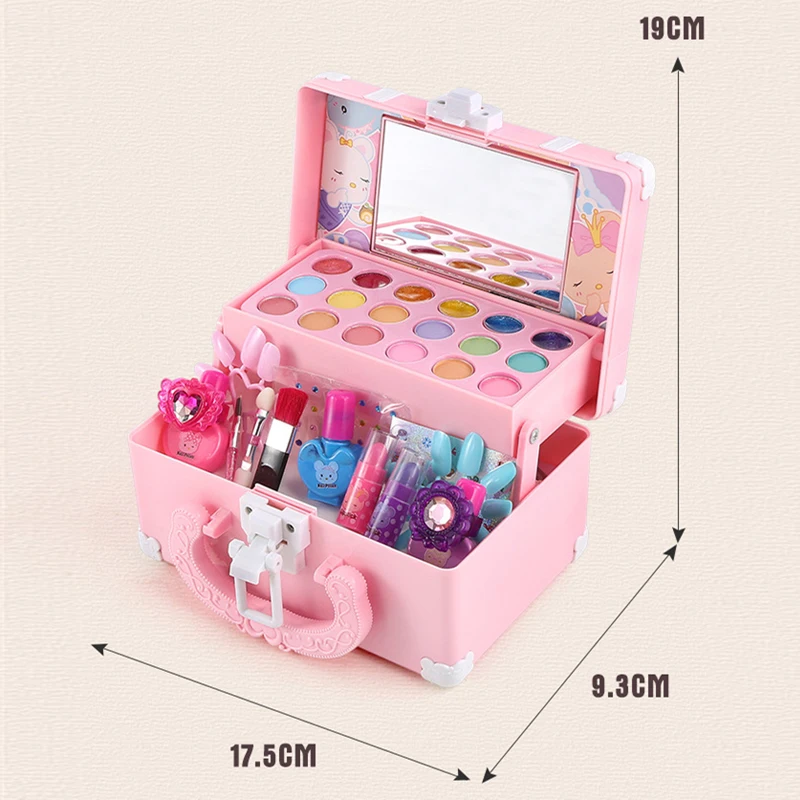 Children Makeup Cosmetics Box Princess Kid Toy Children\'s Pretend Play Set Lipstick Eye Shadow Safety Nontoxic Toys Kit For Girl